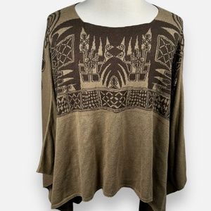 PERUVIAN CONNECTION Brown & Tan Aztec Pima Cotton Poncho (One Size)